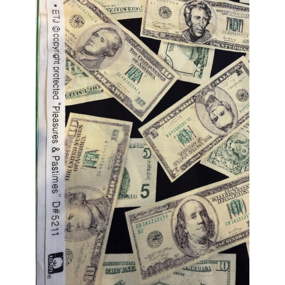 Robert Kaufman Money Print Fabric 1 Yard Vintage Dollar Bill Novelty Cotton